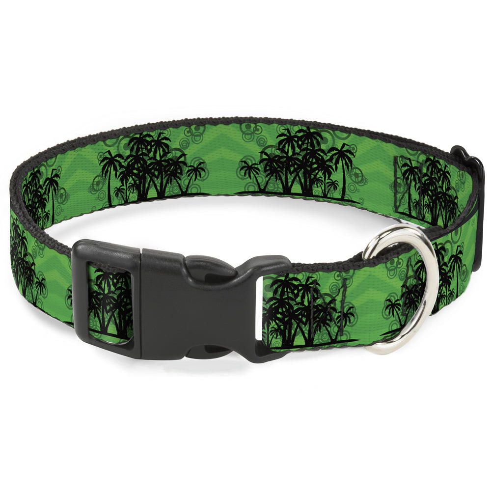 Plastic Clip Collar - Palm Trees/Rings Greens/Blacks Plastic Clip Collars Buckle-Down