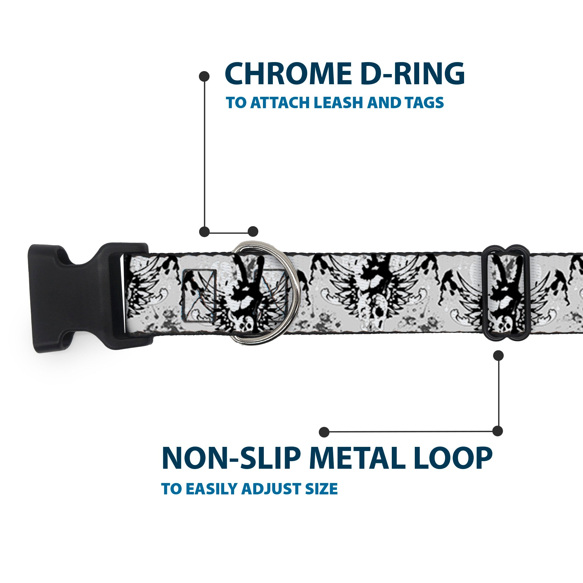 Plastic Clip Collar - Peace w/Wings Gray Plastic Clip Collars Buckle-Down