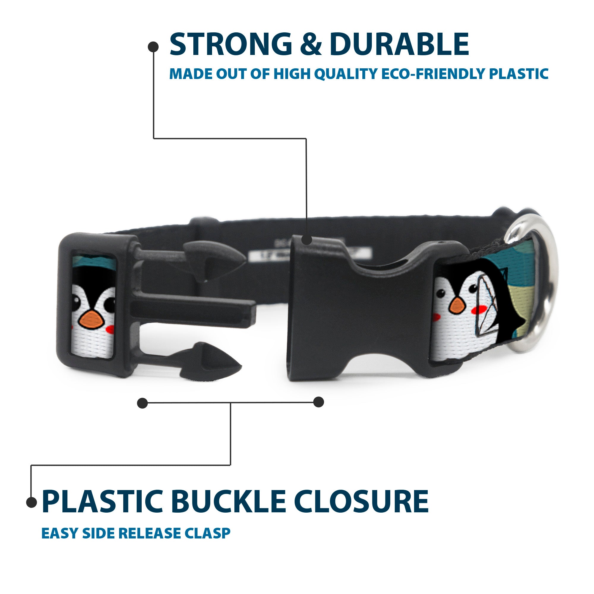 Plastic Clip Collar - Penguin Cartoon Plastic Clip Collars Buckle-Down