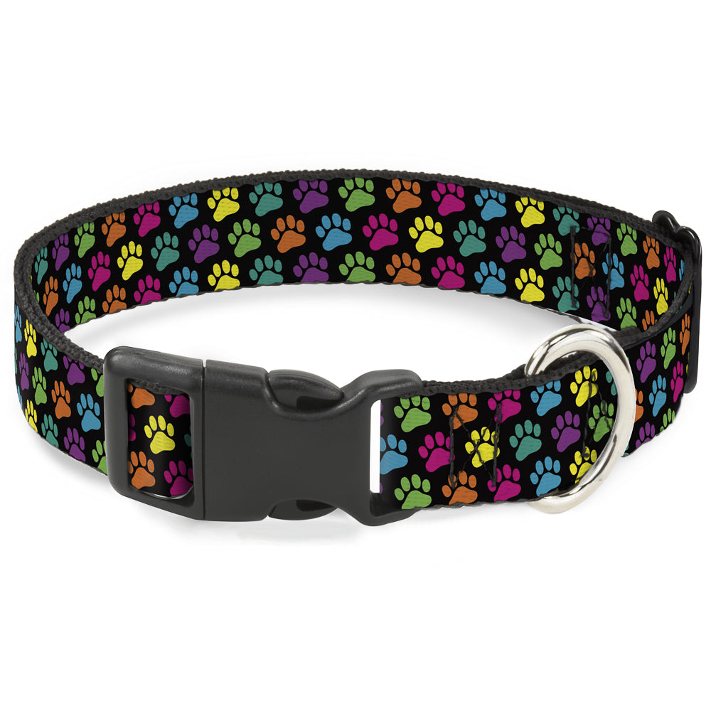 Plastic Clip Collar - Paw Print Black/Multi Color Plastic Clip Collars Buckle-Down