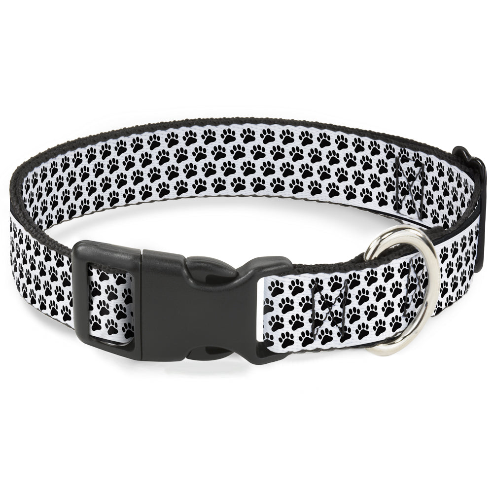 Plastic Clip Collar - Paw Print White/Black Plastic Clip Collars Buckle-Down
