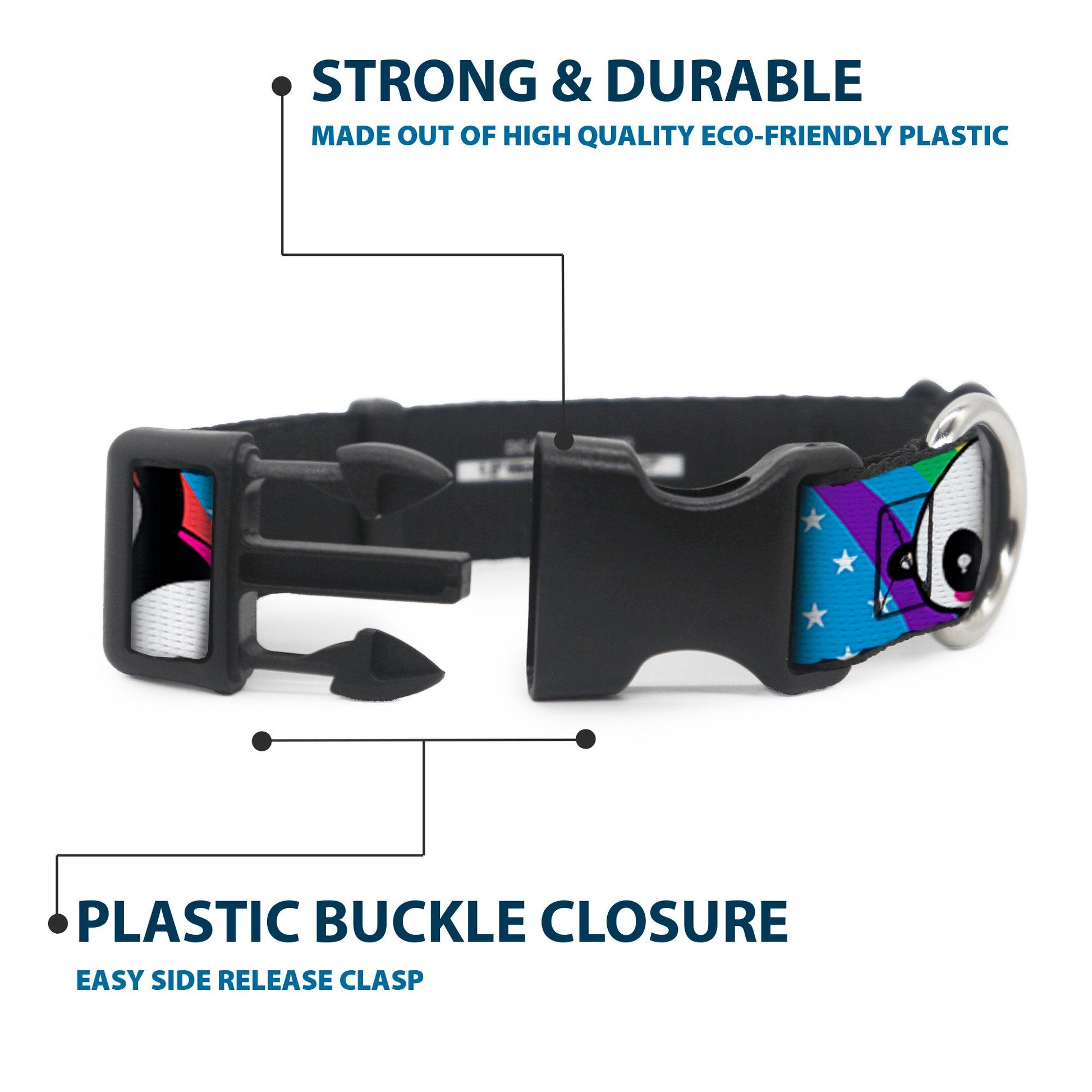 Plastic Clip Collar - Pandas & Rainbows w/Stars Plastic Clip Collars Buckle-Down