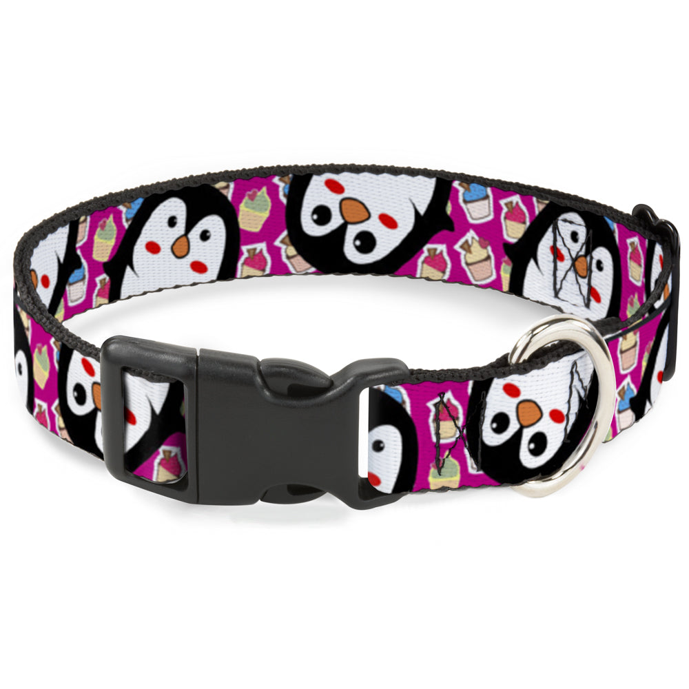 Plastic Clip Collar - Penguins w/Cupcakes Fuchsia/Purple/White Plastic Clip Collars Buckle-Down