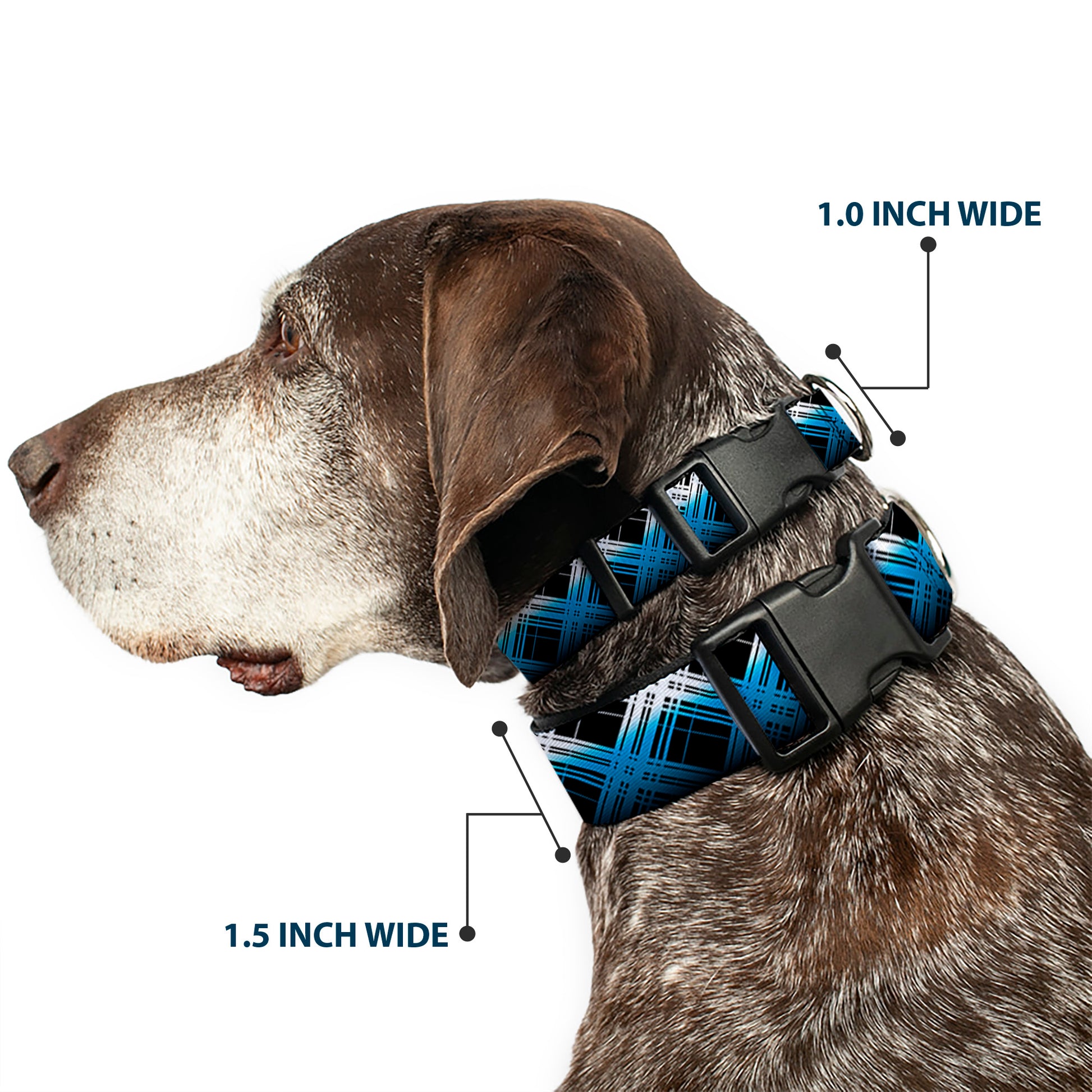 Plastic Clip Collar - Plaid X Gradient Black/White/Blue Plastic Clip Collars Buckle-Down