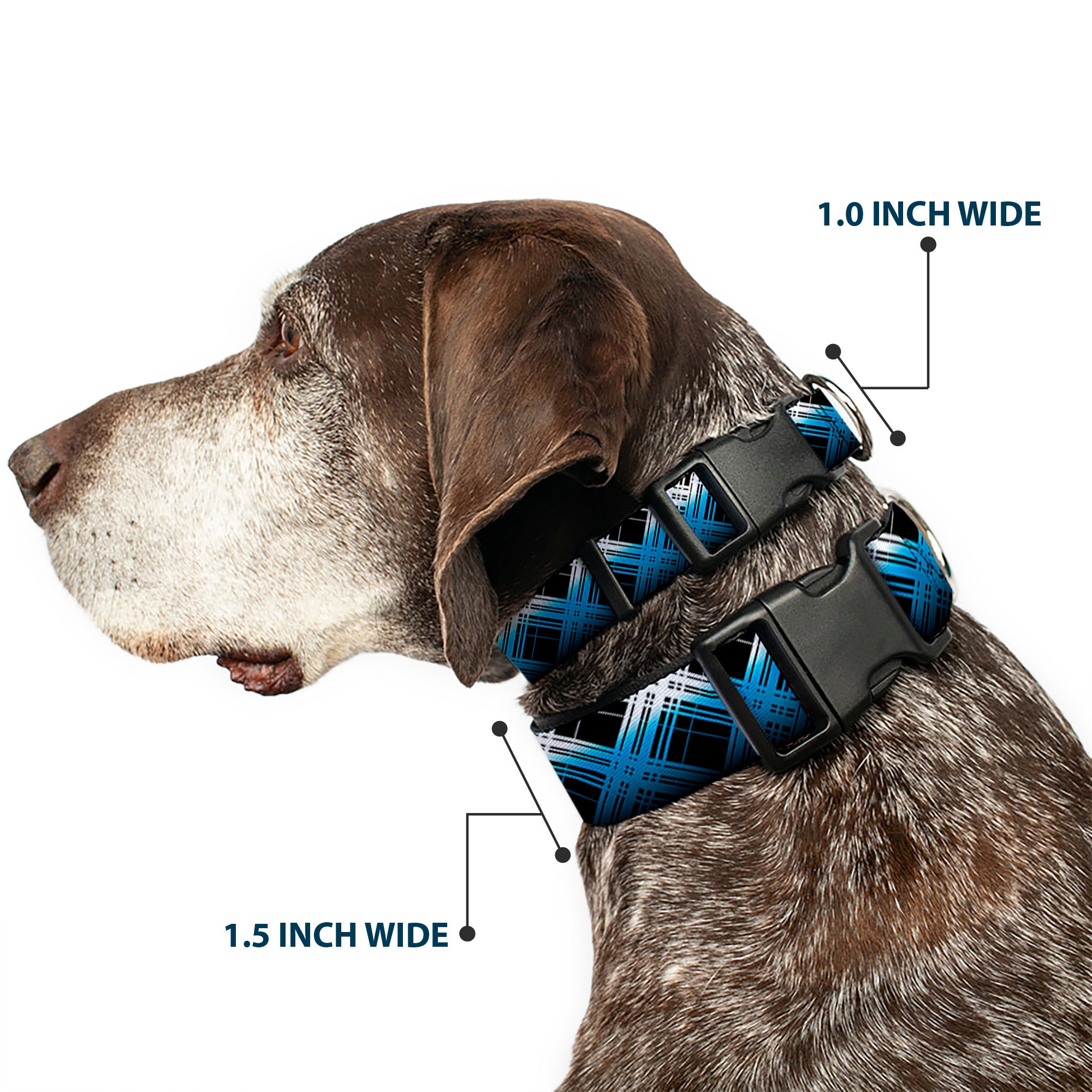 Plastic Clip Collar - Plaid X Gradient Black/White/Blue Plastic Clip Collars Buckle-Down