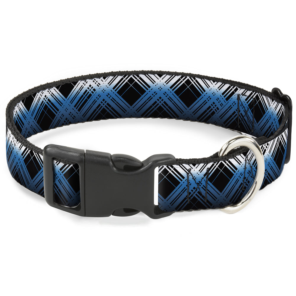 Plastic Clip Collar - Plaid X Gradient Black/White/Blue Plastic Clip Collars Buckle-Down