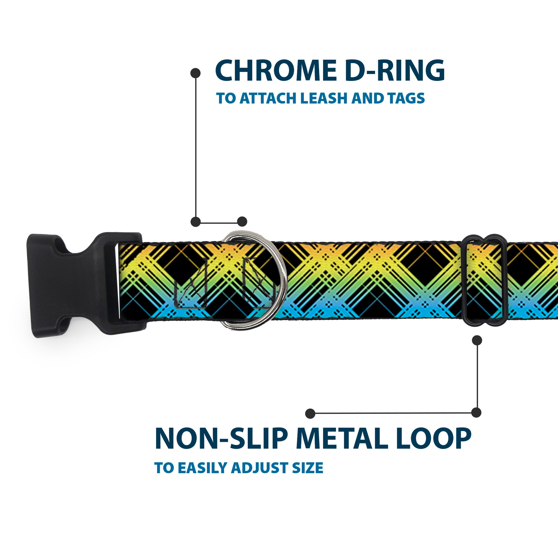 Plastic Clip Collar - Plaid X Gradient Black/Orange/Green/Blue Plastic Clip Collars Buckle-Down