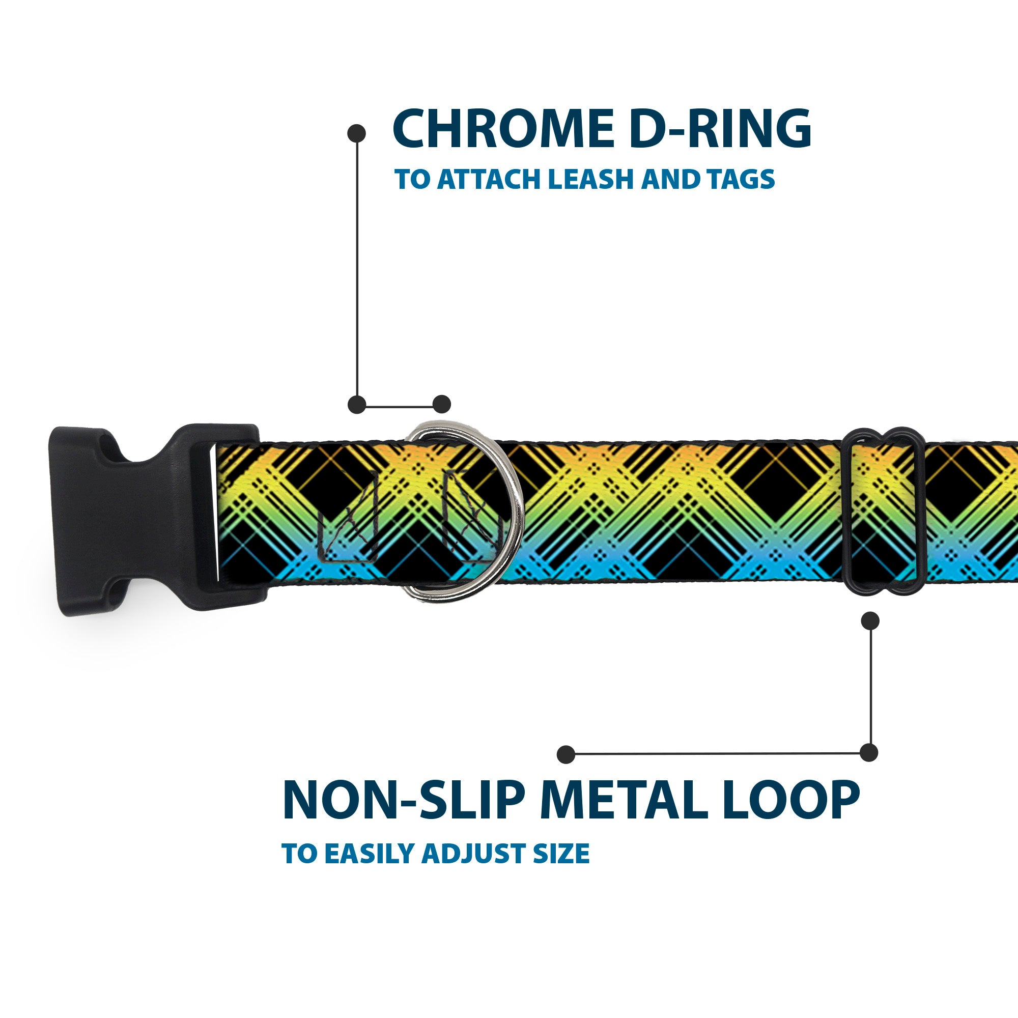 Plastic Clip Collar - Plaid X Gradient Black/Orange/Green/Blue Plastic Clip Collars Buckle-Down