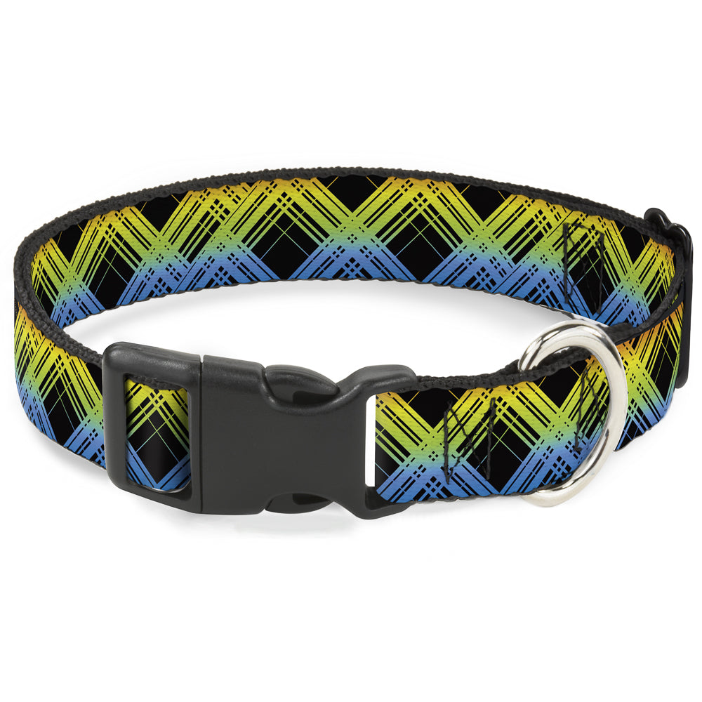 Plastic Clip Collar - Plaid X Gradient Black/Orange/Green/Blue Plastic Clip Collars Buckle-Down
