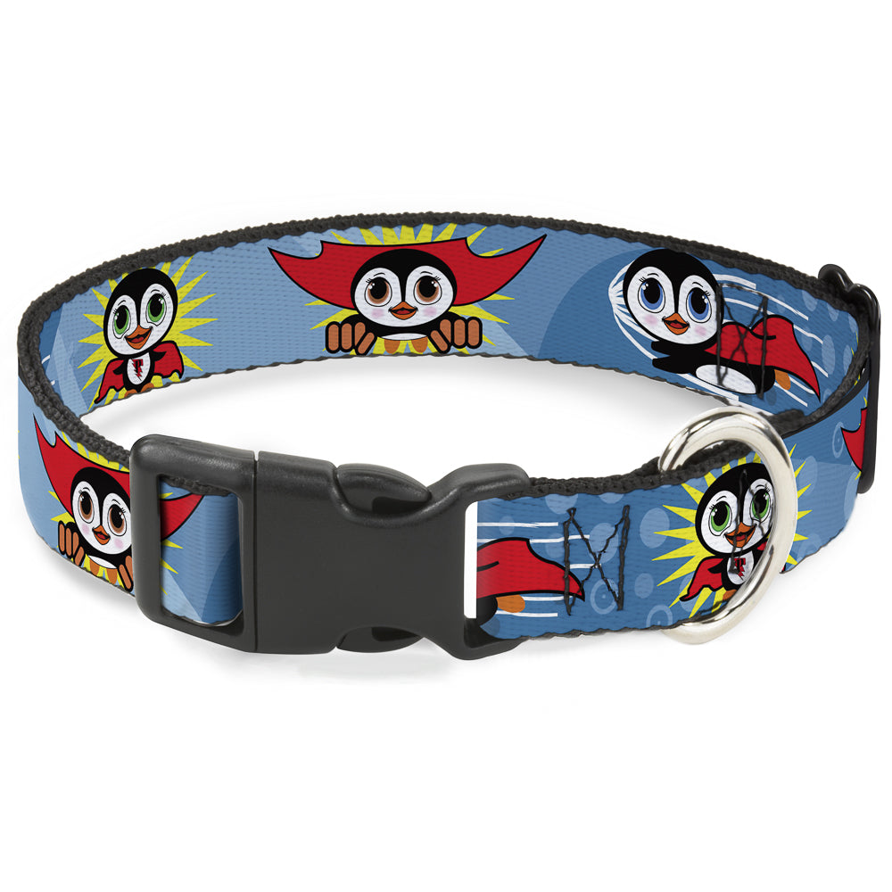Plastic Clip Collar - Penguin Superhero Blue Bubbles Plastic Clip Collars Buckle-Down