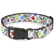 Plastic Clip Collar - Puppies w/Paw Prints White/Multi Color Plastic Clip Collars Buckle-Down