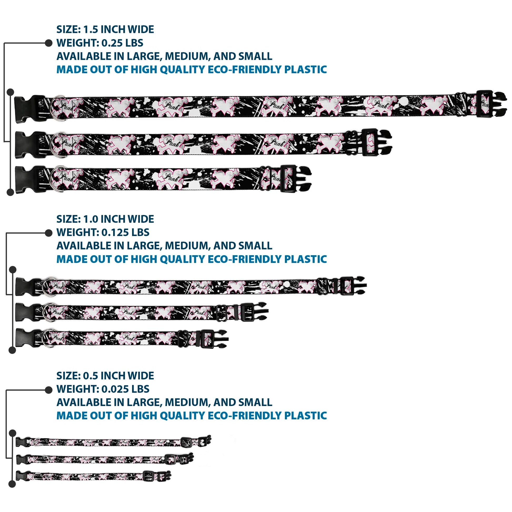 Plastic Clip Collar - Punk Heart & Cross Bones w/Splatter Black/White Plastic Clip Collars Buckle-Down