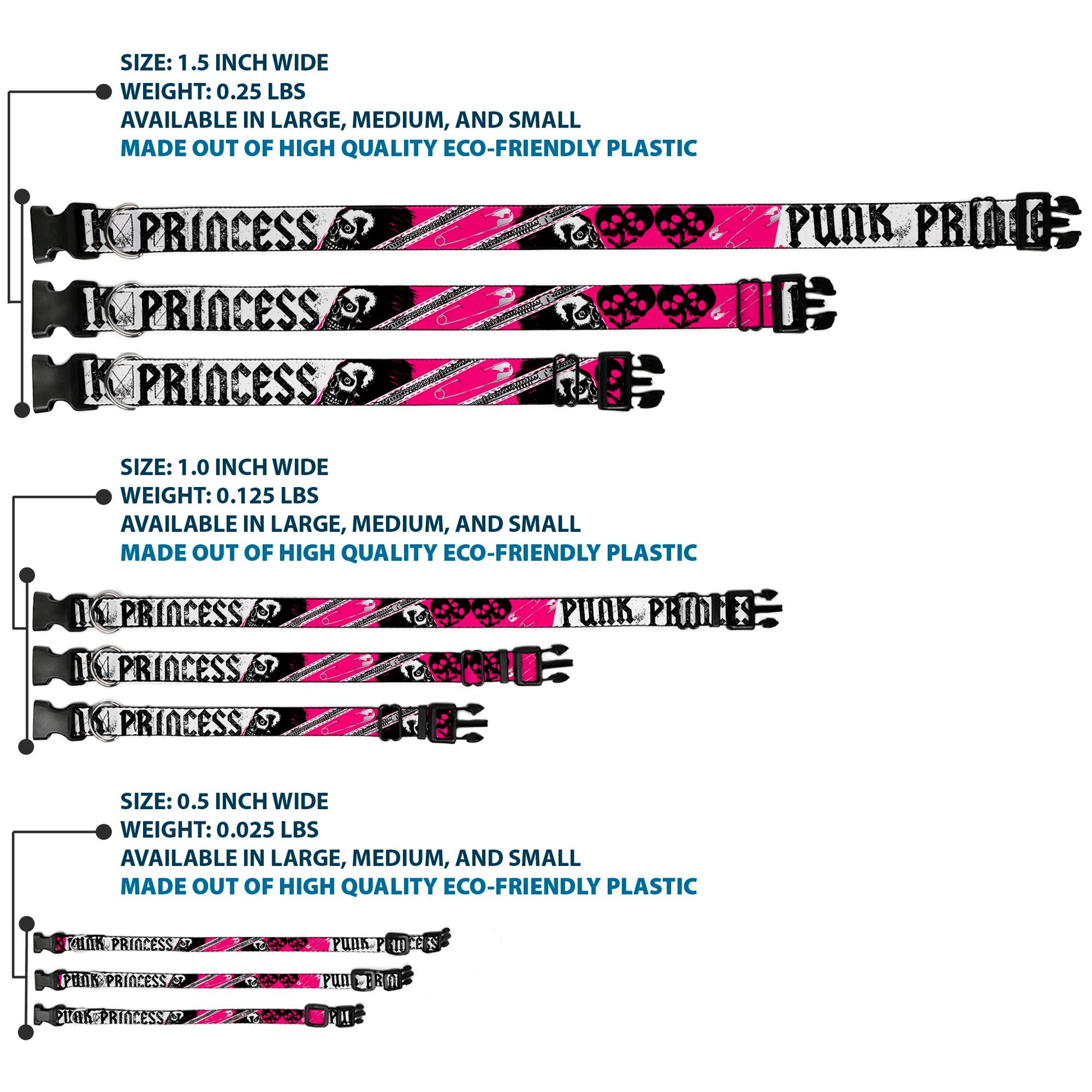 Plastic Clip Collar - Punk Princess w/Zippers & Skulls Plastic Clip Collars Buckle-Down