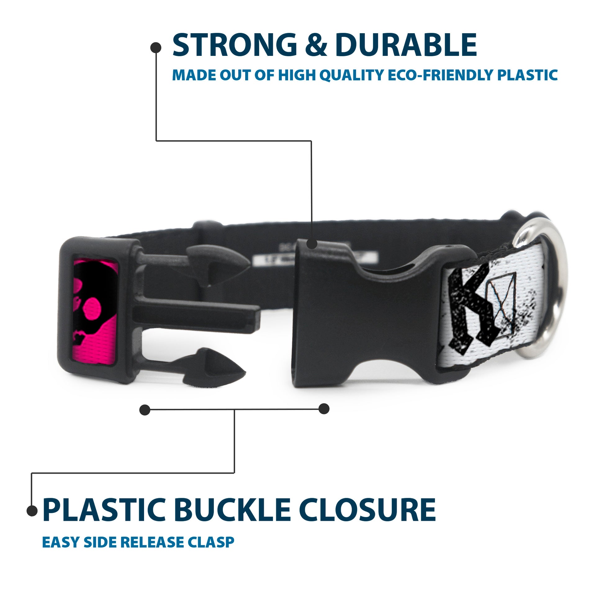 Plastic Clip Collar - Punk Princess w/Zippers & Skulls Plastic Clip Collars Buckle-Down