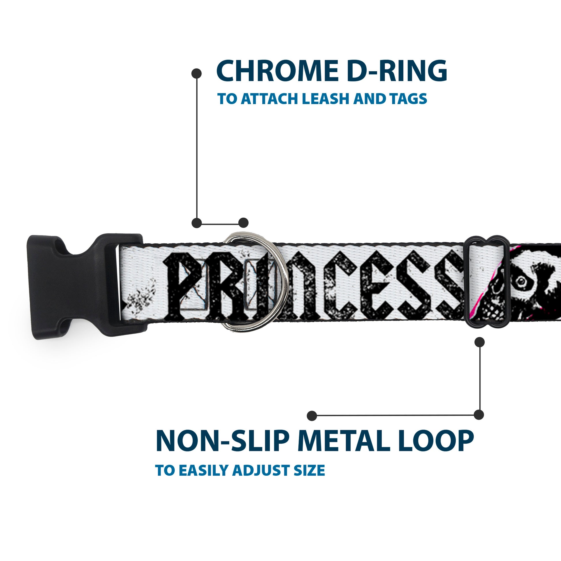 Plastic Clip Collar - Punk Princess w/Zippers & Skulls Plastic Clip Collars Buckle-Down