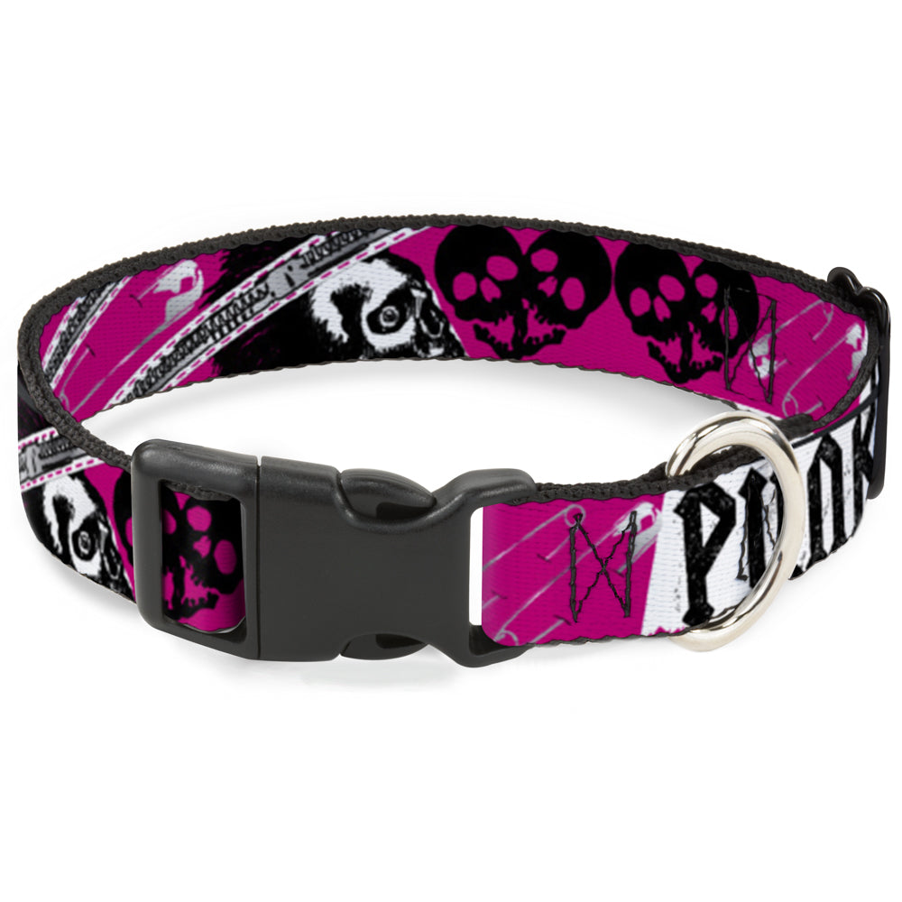 Plastic Clip Collar - Punk Princess w/Zippers & Skulls Plastic Clip Collars Buckle-Down