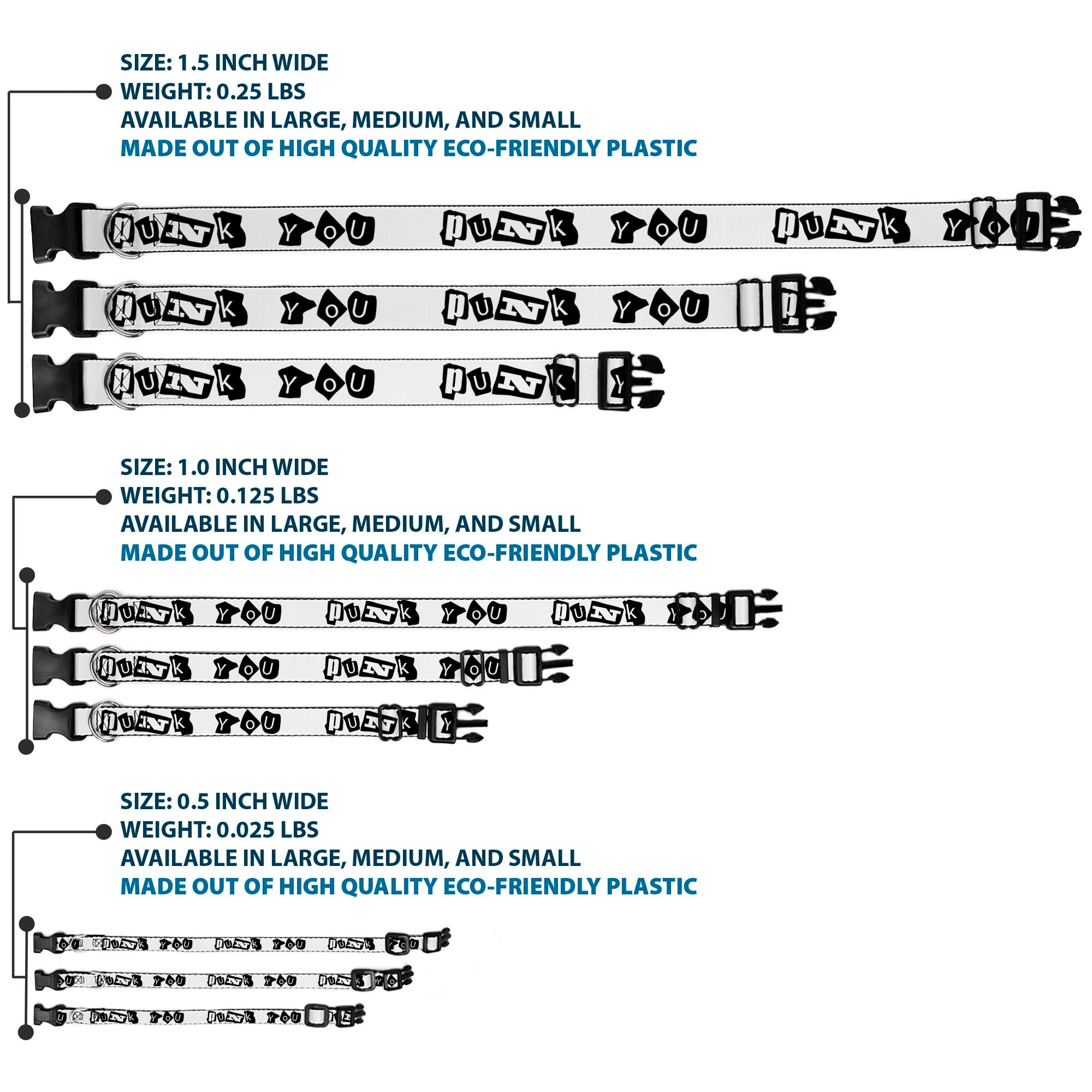 Plastic Clip Collar - Punk You White/Black Plastic Clip Collars Buckle-Down