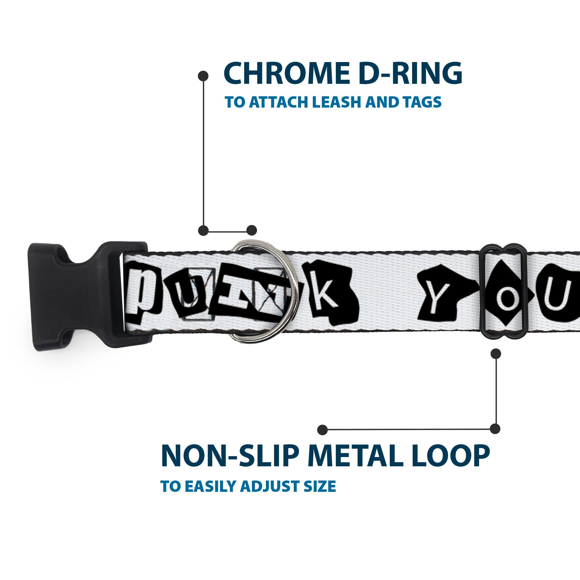 Plastic Clip Collar - Punk You White/Black Plastic Clip Collars Buckle-Down