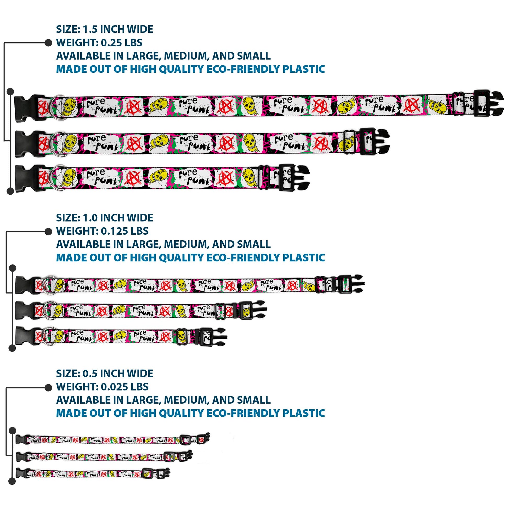 Plastic Clip Collar - Pure Punk w/Safety Pins Black/Fuchsia/White Plastic Clip Collars Buckle-Down