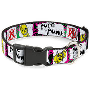 Plastic Clip Collar - Pure Punk w/Safety Pins Black/Fuchsia/White Plastic Clip Collars Buckle-Down
