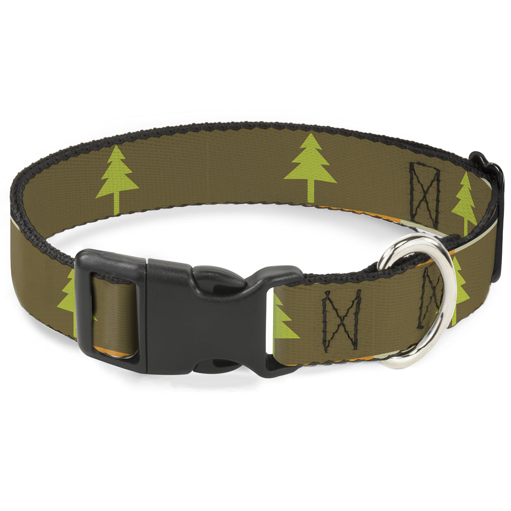 Plastic Clip Collar - Pine Trees Blocks Olive/Orange/Tan Plastic Clip Collars Buckle-Down