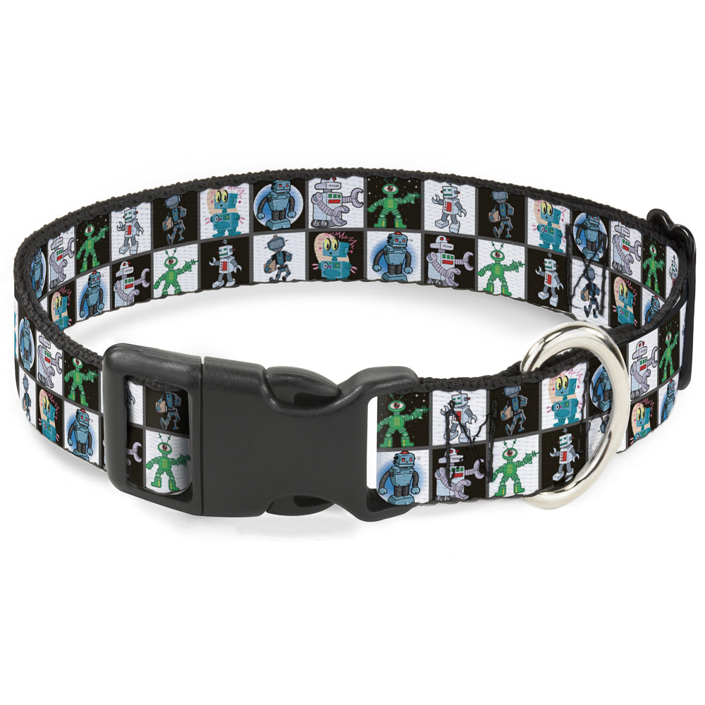 Plastic Clip Collar - Robot Checkers Black/White Plastic Clip Collars Buckle-Down