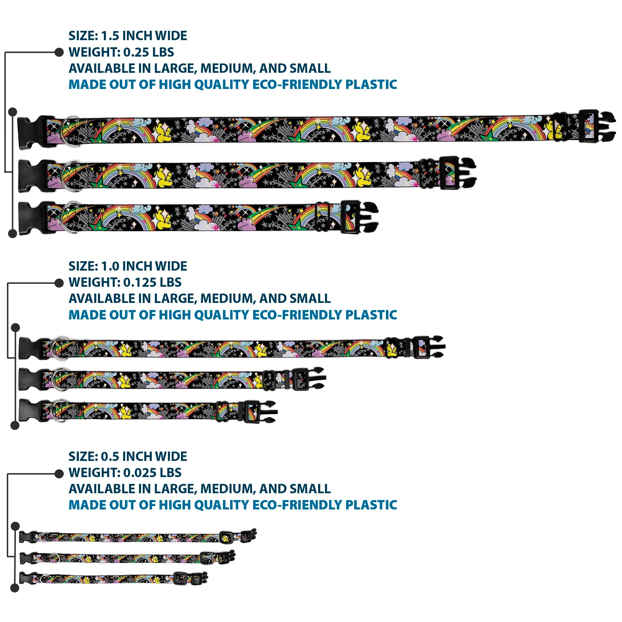 Plastic Clip Collar - Rainbow Cloud Stars Black Plastic Clip Collars Buckle-Down