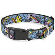 Plastic Clip Collar - Rainbow Cloud Stars Baby Blue Plastic Clip Collars Buckle-Down