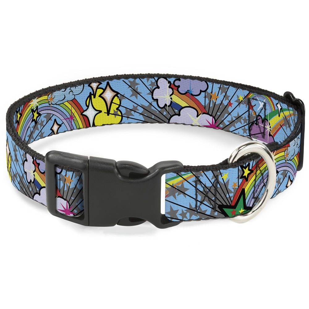 Plastic Clip Collar - Rainbow Cloud Stars Baby Blue Plastic Clip Collars Buckle-Down