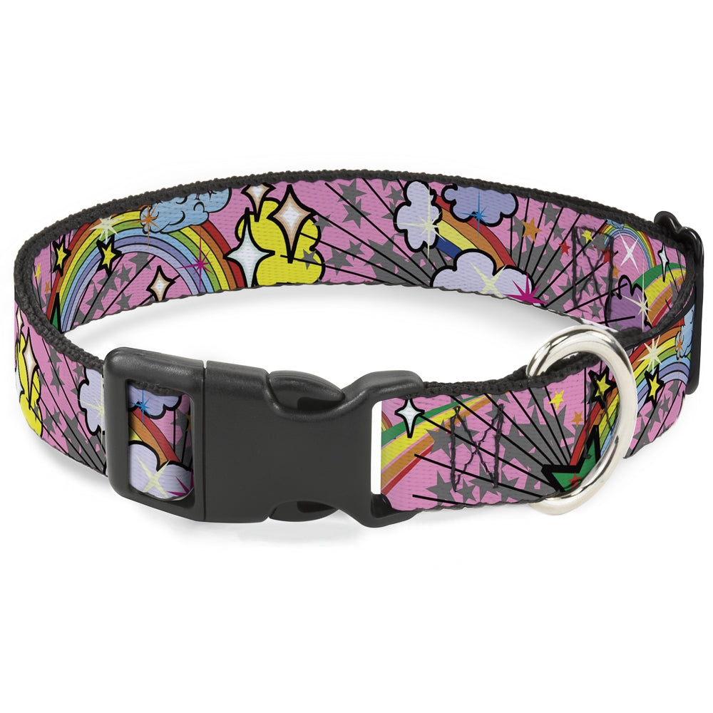 Plastic Clip Collar - Rainbow Cloud Stars Pink Plastic Clip Collars Buckle-Down