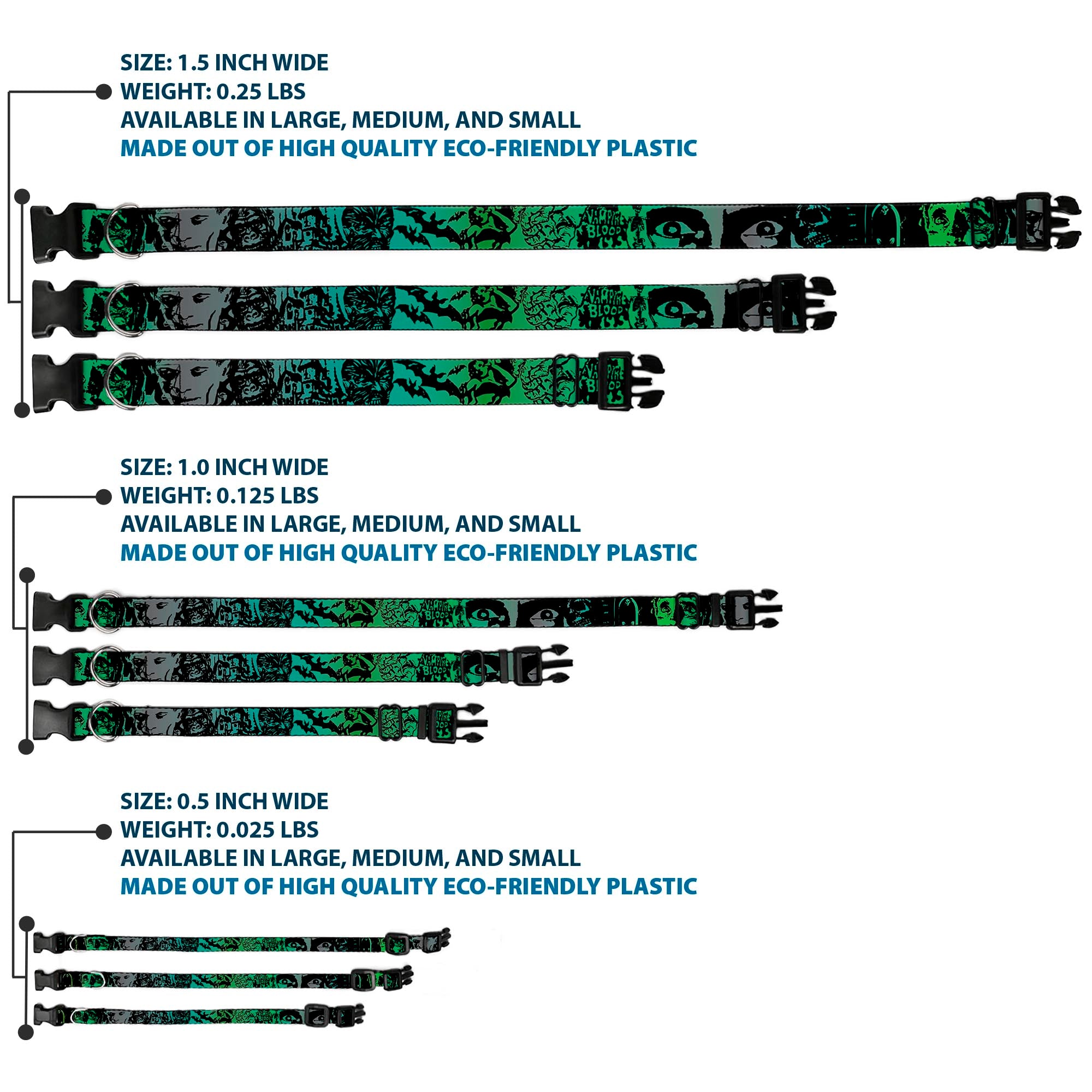 Plastic Clip Collar - Retro Monster Aqua/Black Plastic Clip Collars Buckle-Down