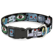 Plastic Clip Collar - Robots CLOSE-UP Black Plastic Clip Collars Buckle-Down