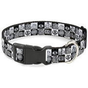 Plastic Clip Collar - Robot Heads Checkers Black/White Plastic Clip Collars Buckle-Down
