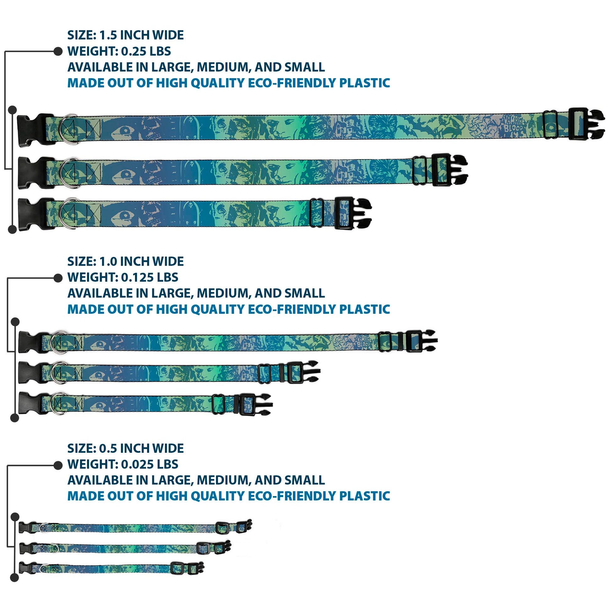 Plastic Clip Collar - Retro Monster Aqua Plastic Clip Collars Buckle-Down