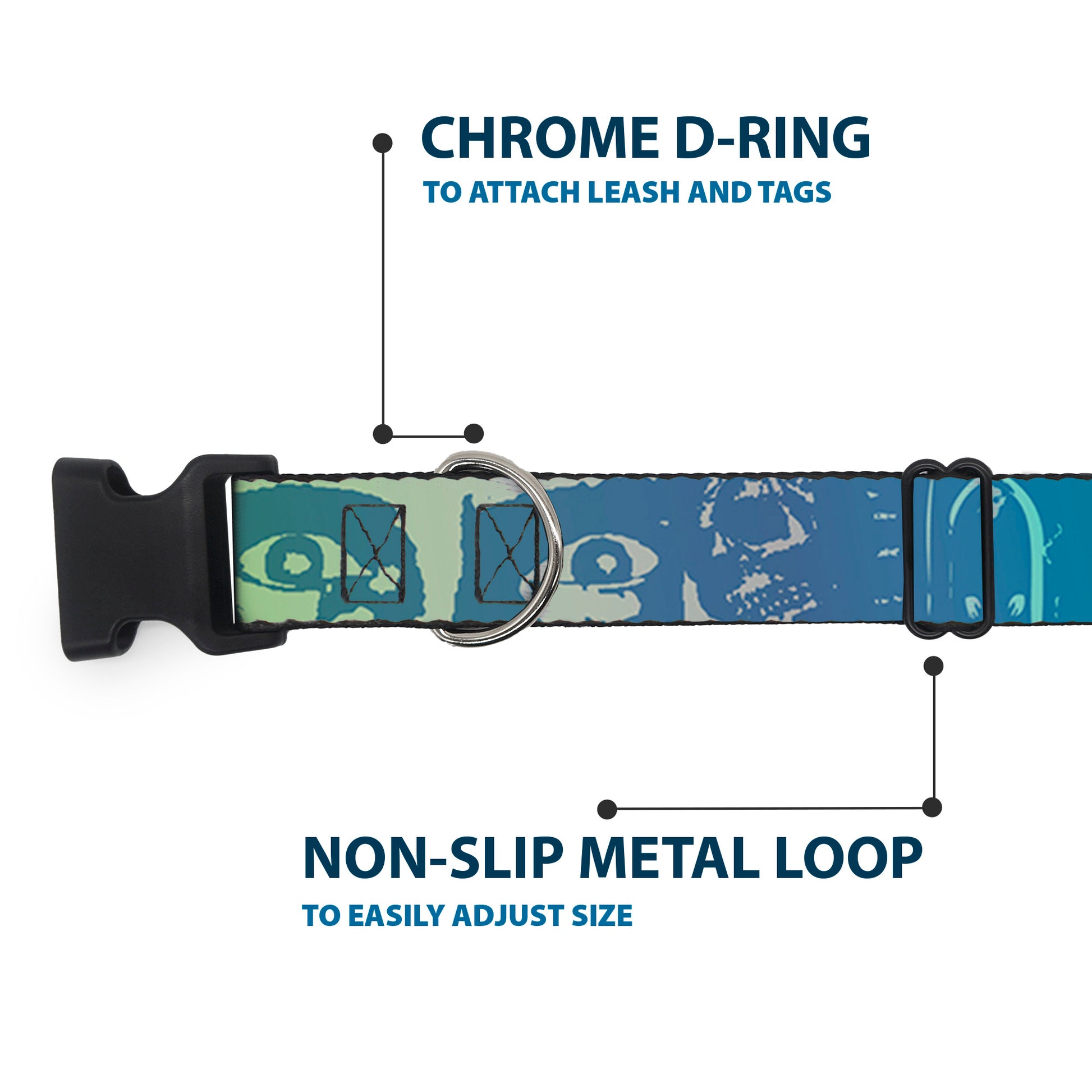 Plastic Clip Collar - Retro Monster Aqua Plastic Clip Collars Buckle-Down