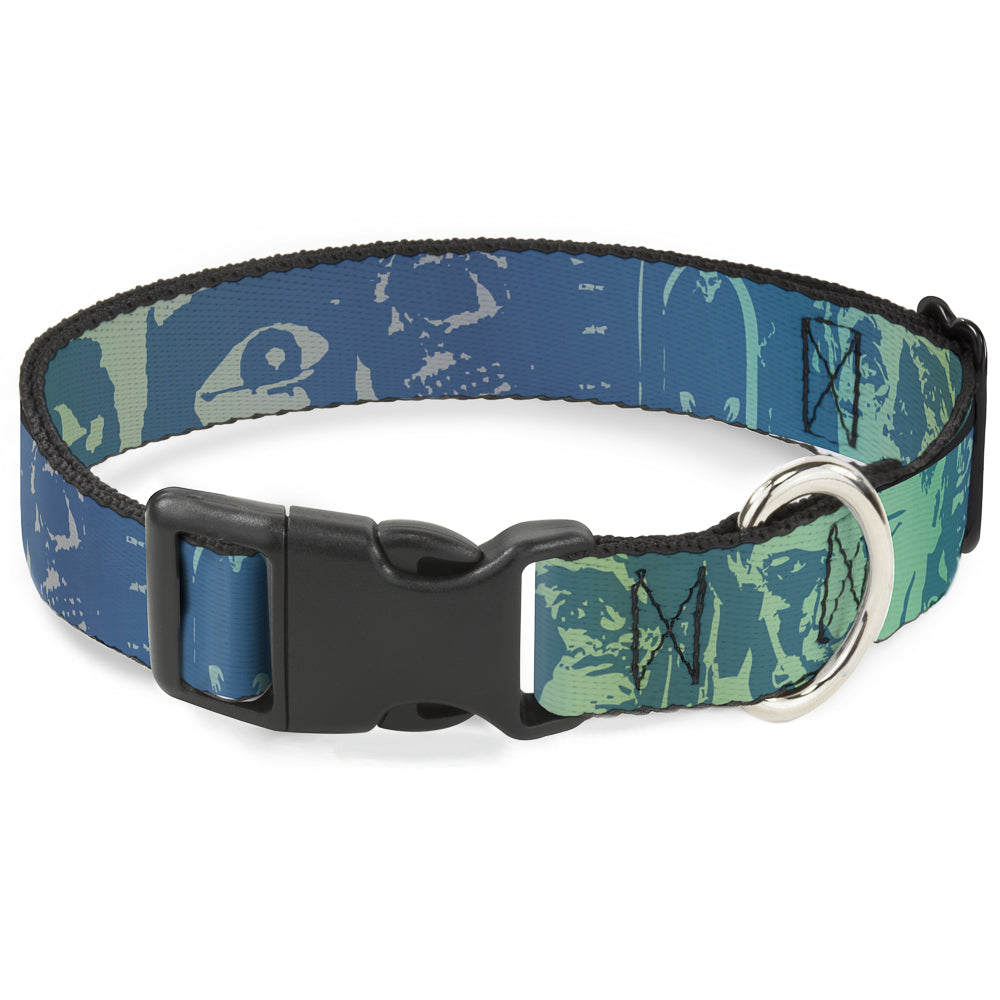 Plastic Clip Collar - Retro Monster Aqua Plastic Clip Collars Buckle-Down