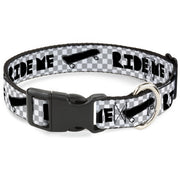 Plastic Clip Collar - RIDE ME Skateboard w/Mini Checker White/Gray/Black Plastic Clip Collars Buckle-Down
