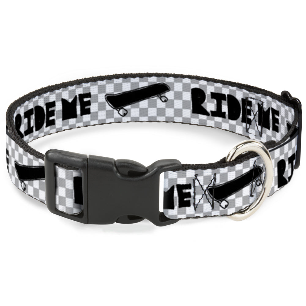 Plastic Clip Collar - RIDE ME Skateboard w/Mini Checker White/Gray/Black Plastic Clip Collars Buckle-Down