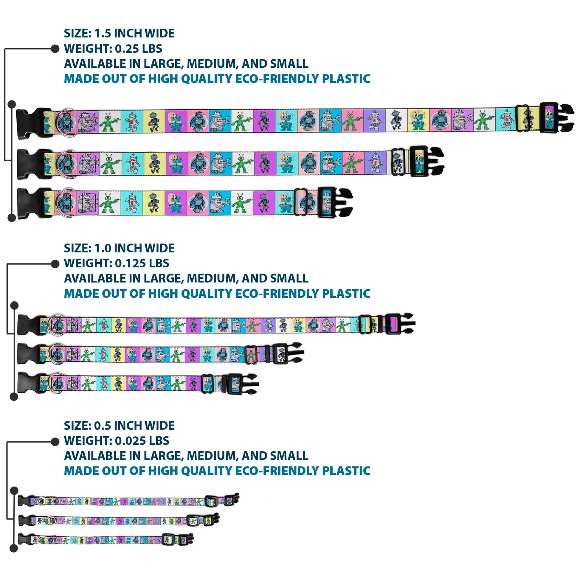 Plastic Clip Collar - Robots Pastel Blocks Plastic Clip Collars Buckle-Down