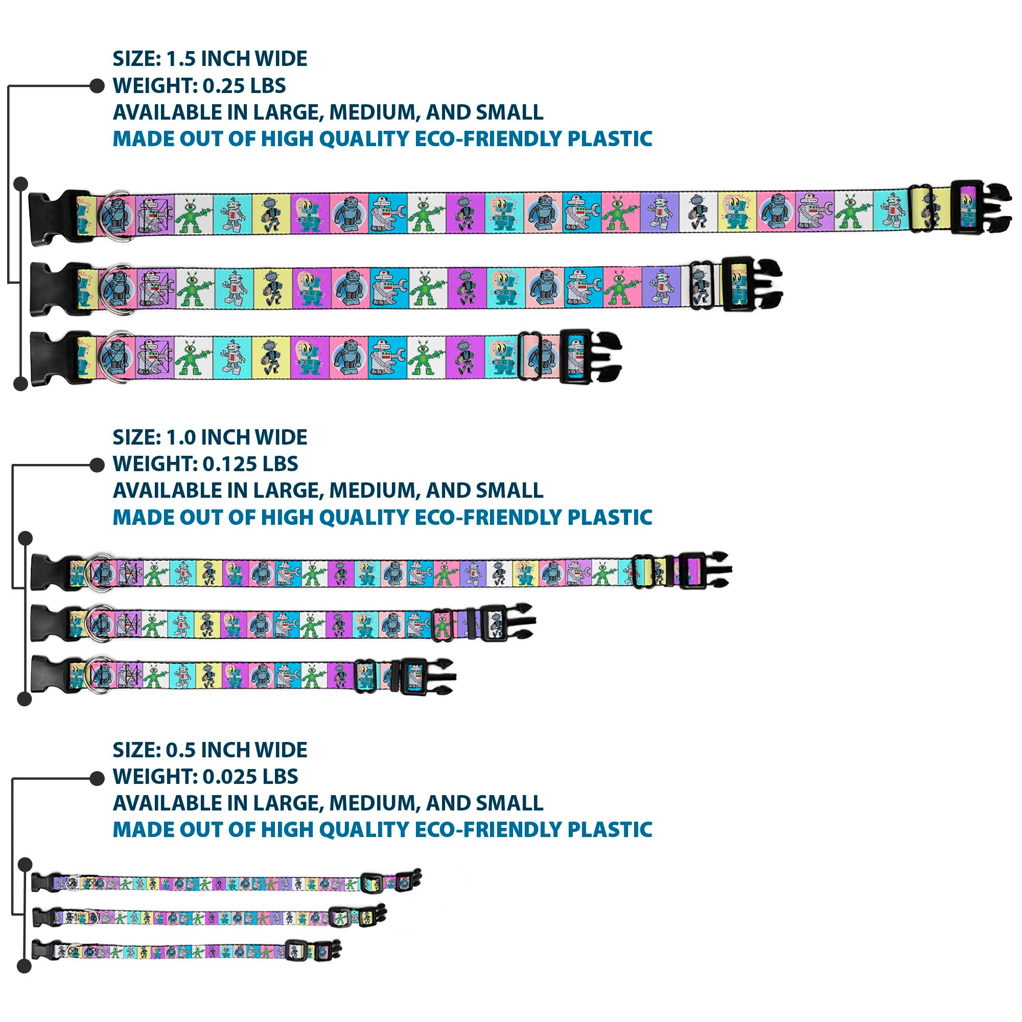 Plastic Clip Collar - Robots Pastel Blocks Plastic Clip Collars Buckle-Down