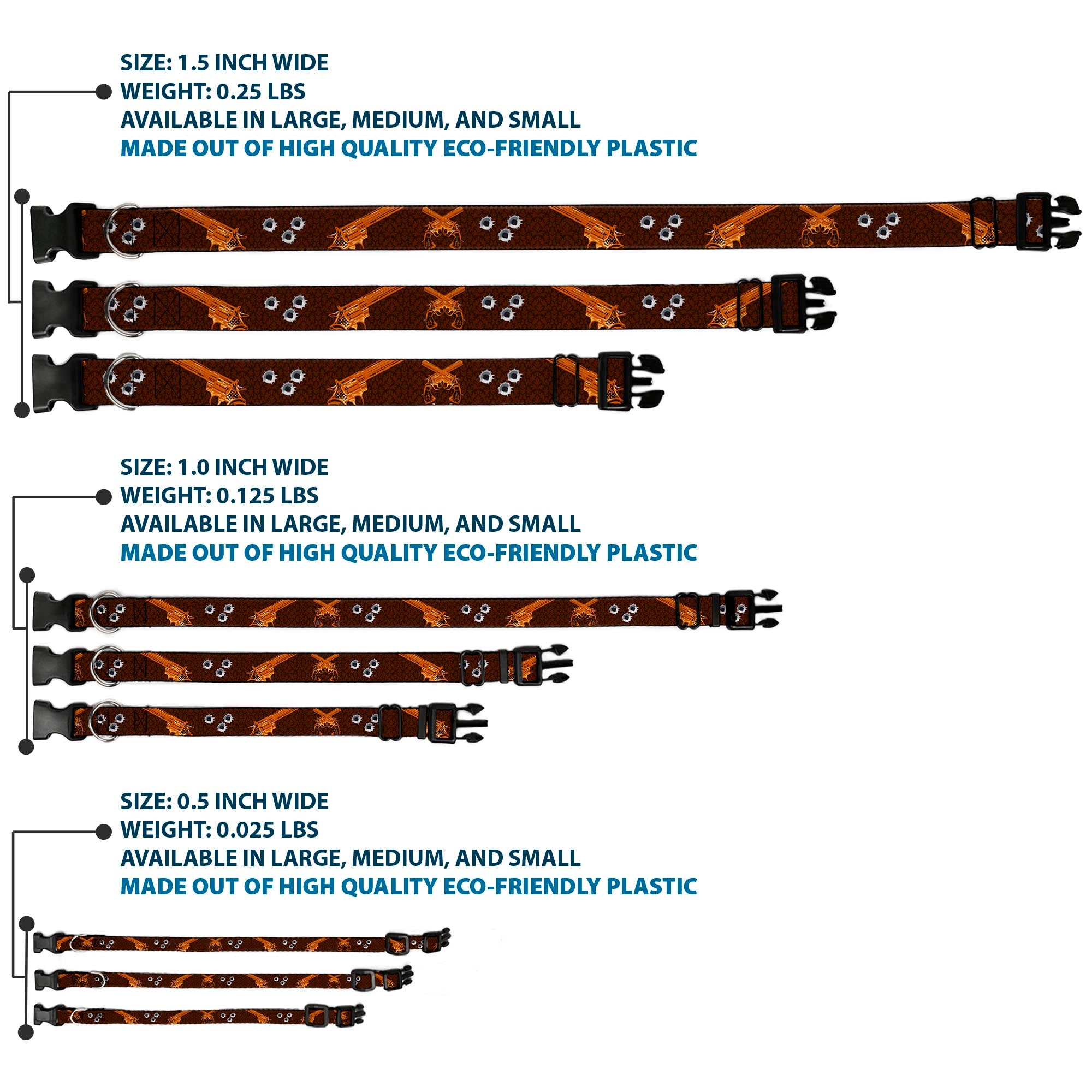 Buckle-Down Plastic Buckle Dog Collar - Revolvers Brown/Orange Plastic Clip Collars Buckle-Down