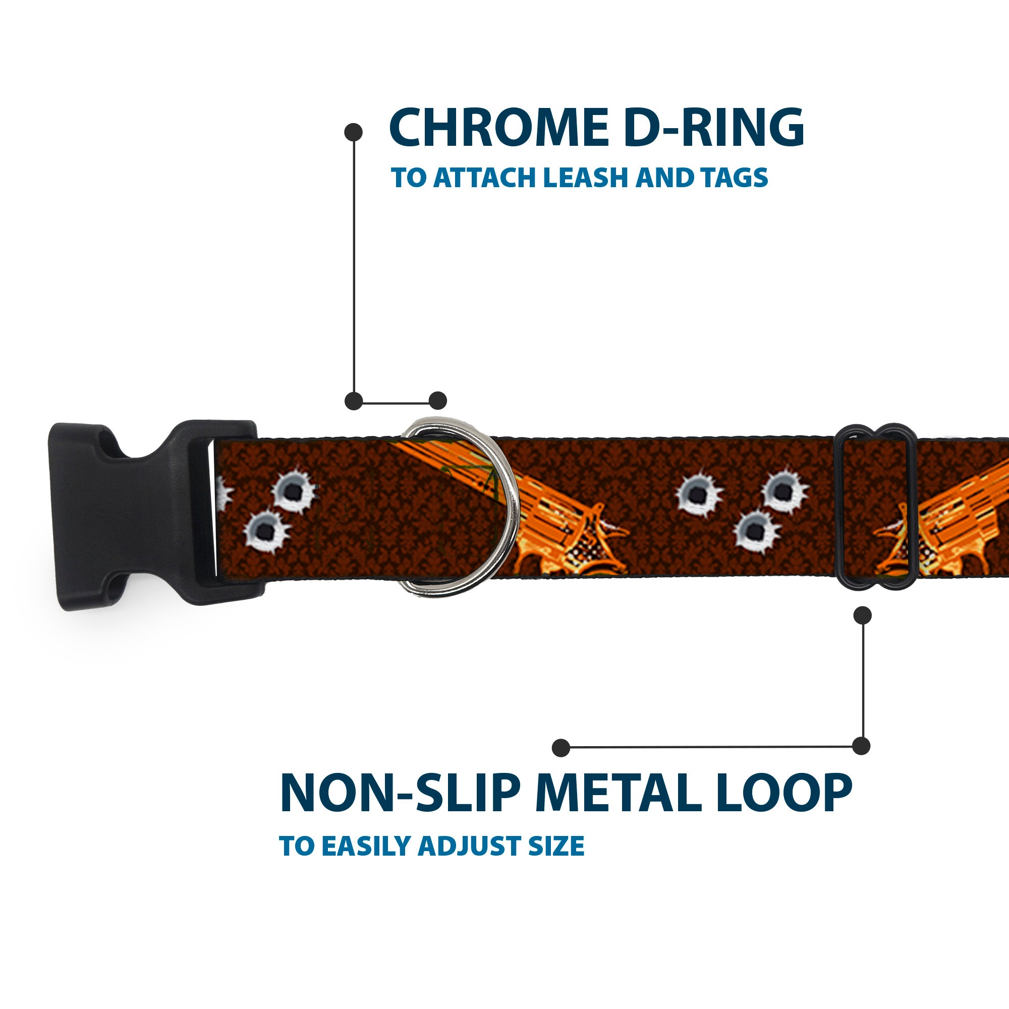 Buckle-Down Plastic Buckle Dog Collar - Revolvers Brown/Orange Plastic Clip Collars Buckle-Down