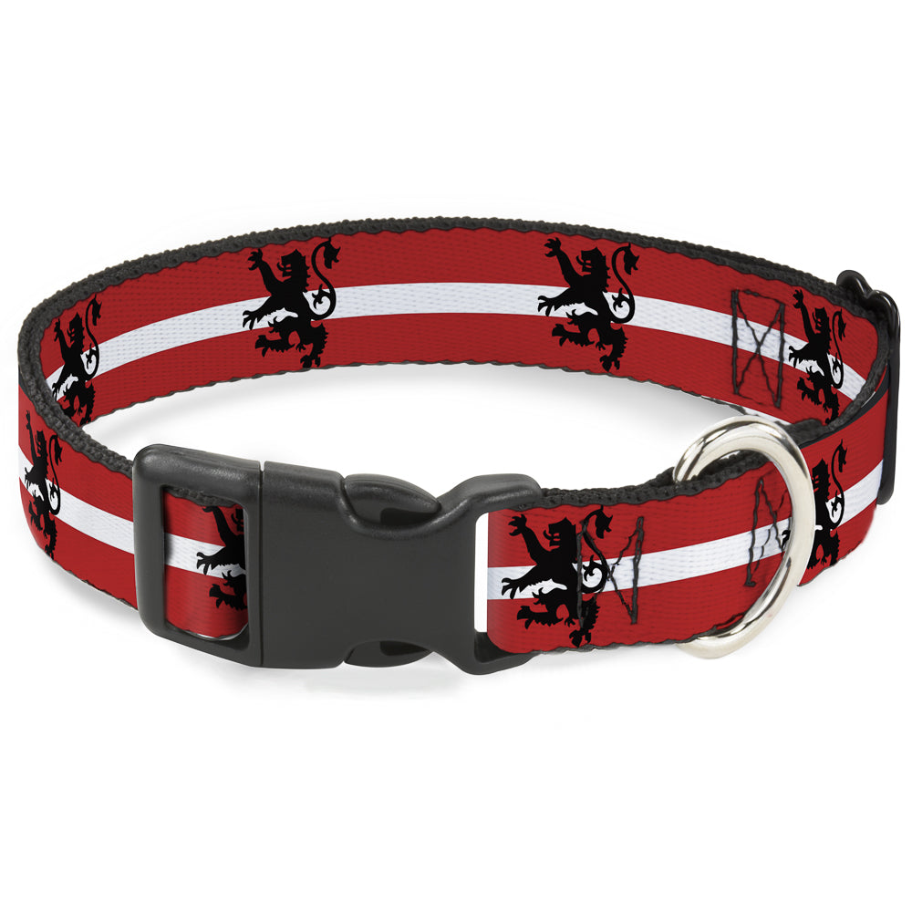 Plastic Clip Collar - Rampant Lion Repeat/Stripes Red/White/Black Plastic Clip Collars Buckle-Down