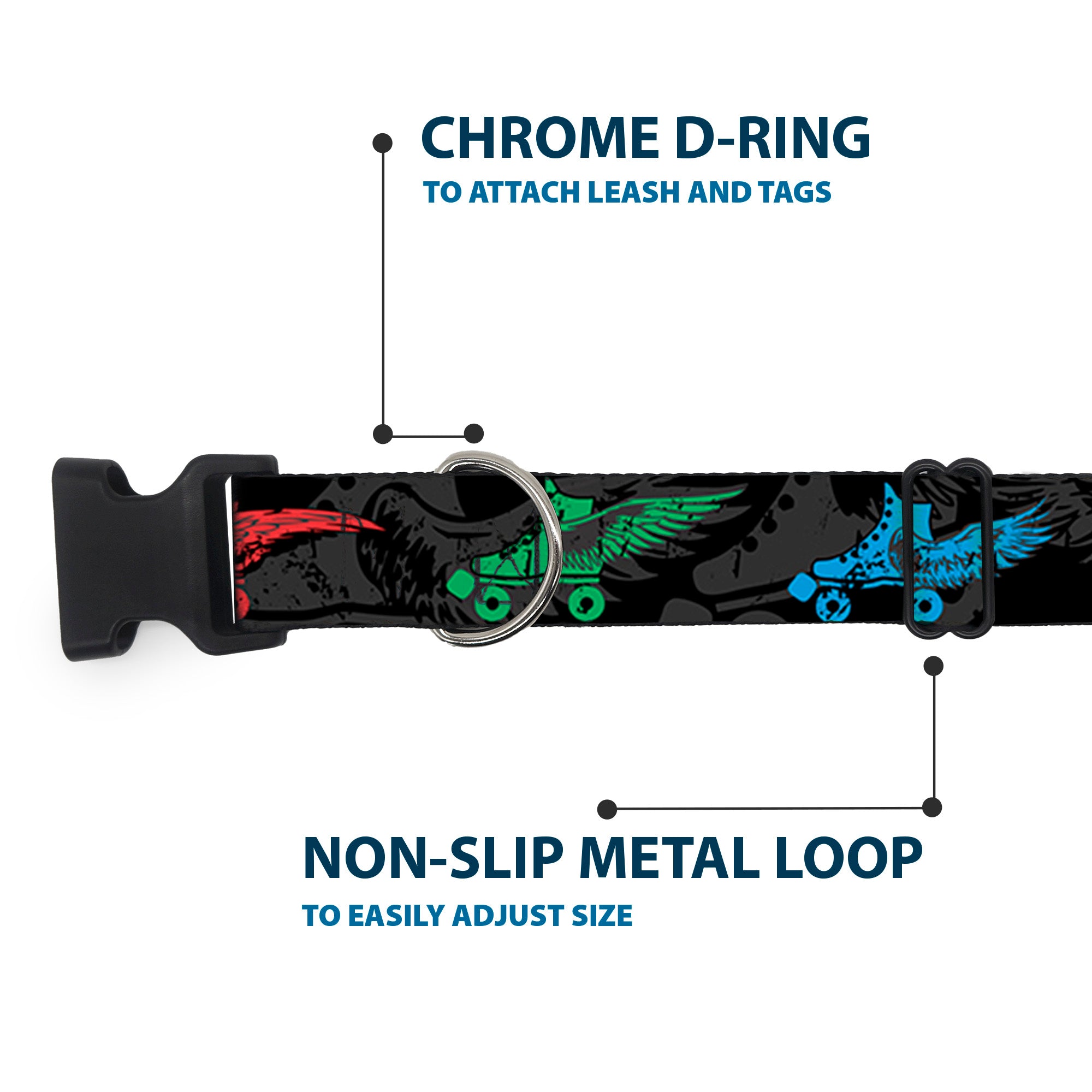 Plastic Clip Collar - Roller Skates Black/Gray/Multi Color Plastic Clip Collars Buckle-Down