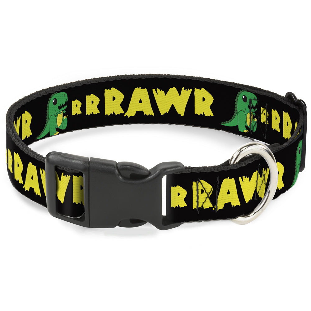 Plastic Clip Collar - RRRAWR Dinosaur Black/Green/Yellow Plastic Clip Collars Buckle-Down