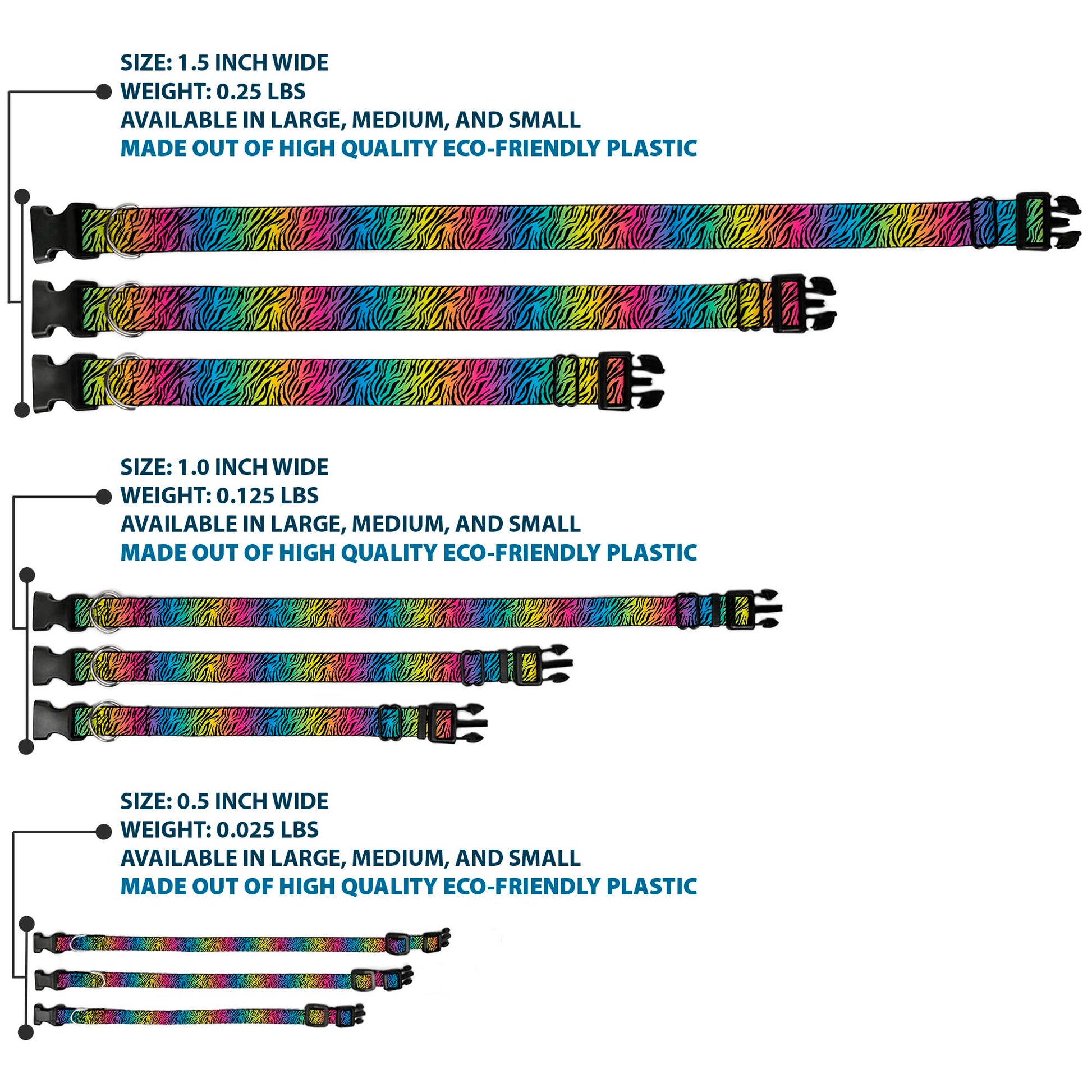 Plastic Clip Collar - Zebra Rainbow Ombre Plastic Clip Collars Buckle-Down
