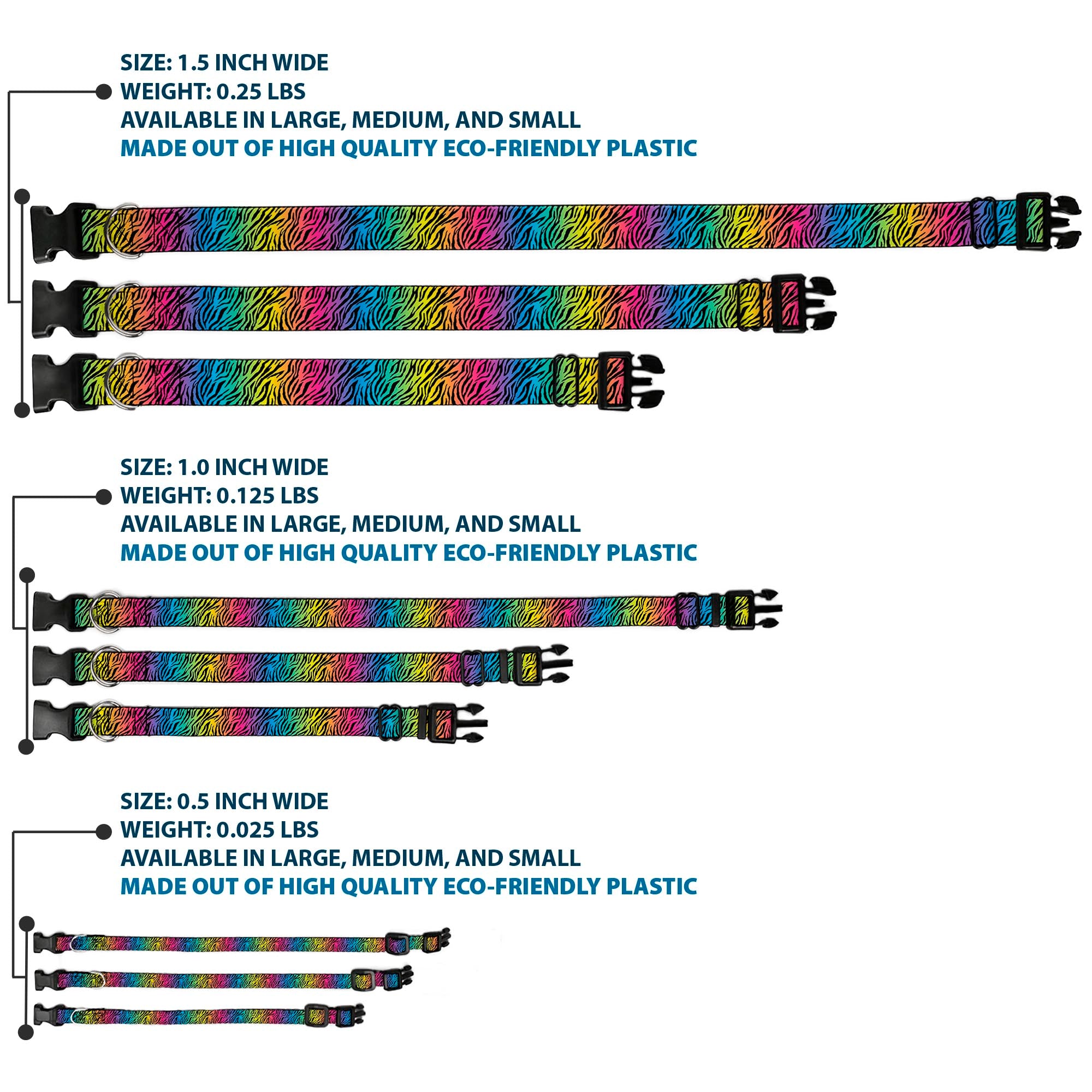 Plastic Clip Collar - Zebra Rainbow Ombre Plastic Clip Collars Buckle-Down