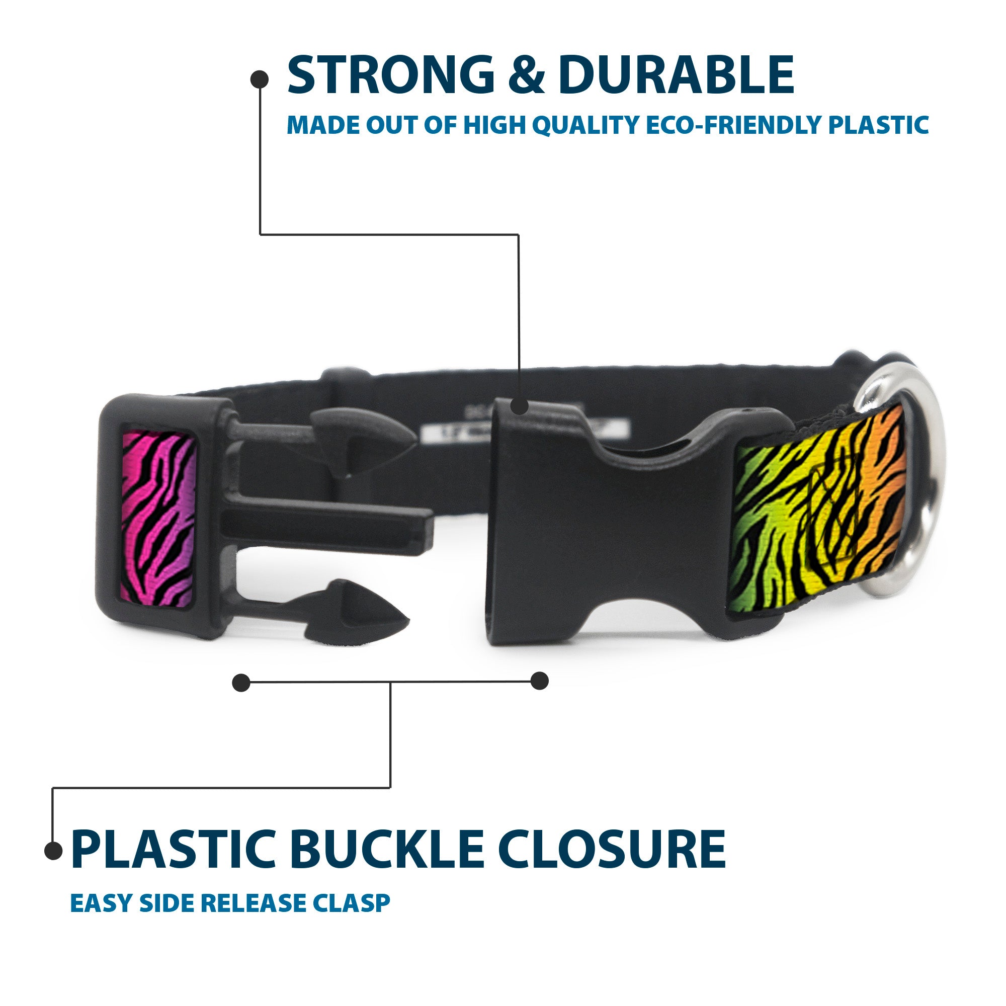 Plastic Clip Collar - Zebra Rainbow Ombre Plastic Clip Collars Buckle-Down