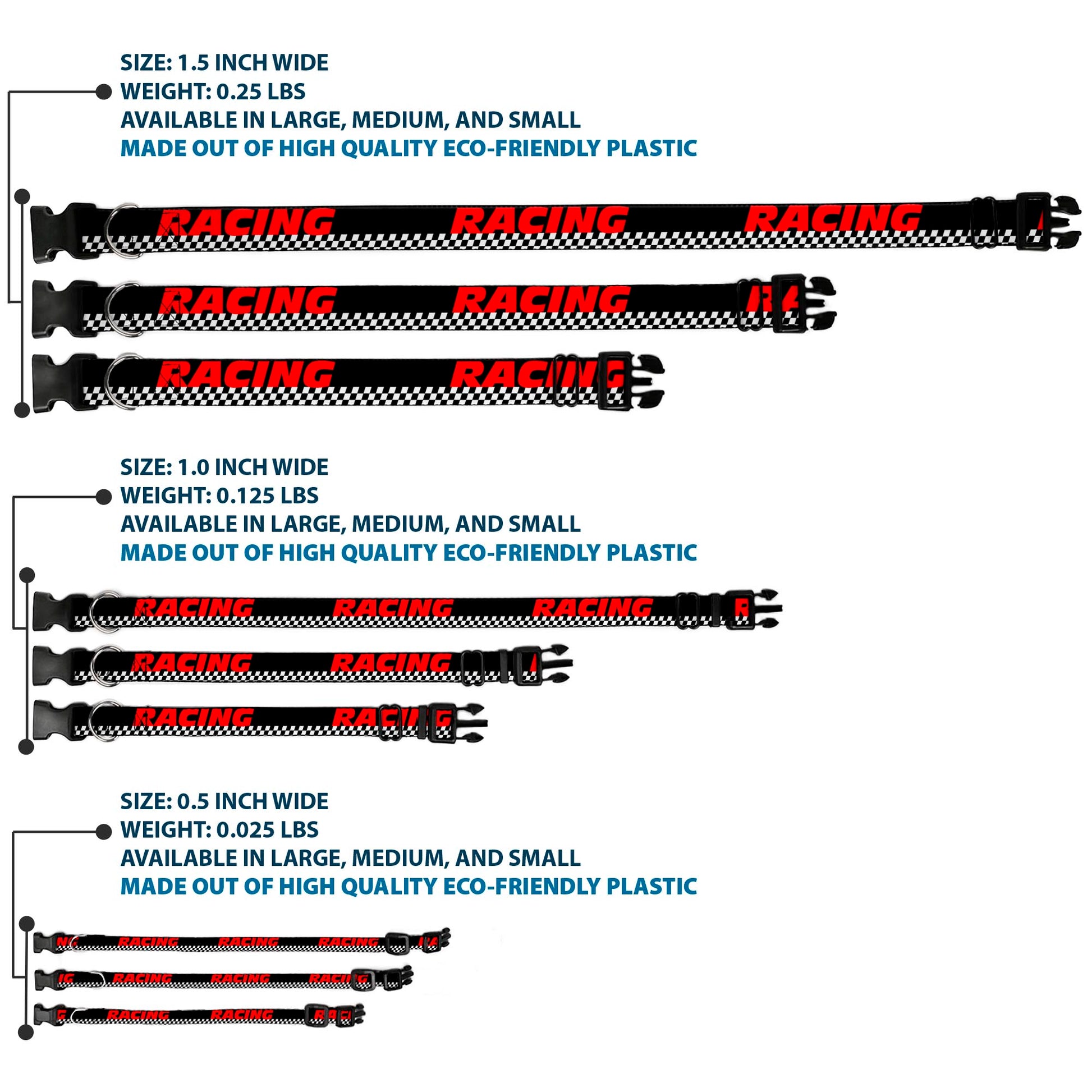 Plastic Clip Collar - RACING w/Checker Black/White/Red Plastic Clip Collars Buckle-Down