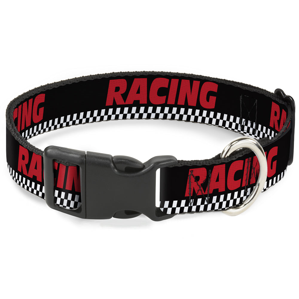 Plastic Clip Collar - RACING w/Checker Black/White/Red Plastic Clip Collars Buckle-Down